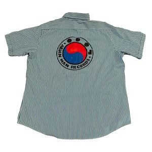 Vintage Asian Man Records Unitog USA Made XL Uniform Striped Button Up Shirt VTG